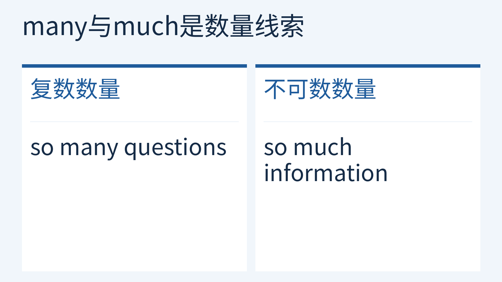 so many questions与so much information两类数量结构。