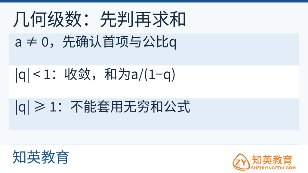 非零首项几何级数按公比绝对值判断收敛和求和