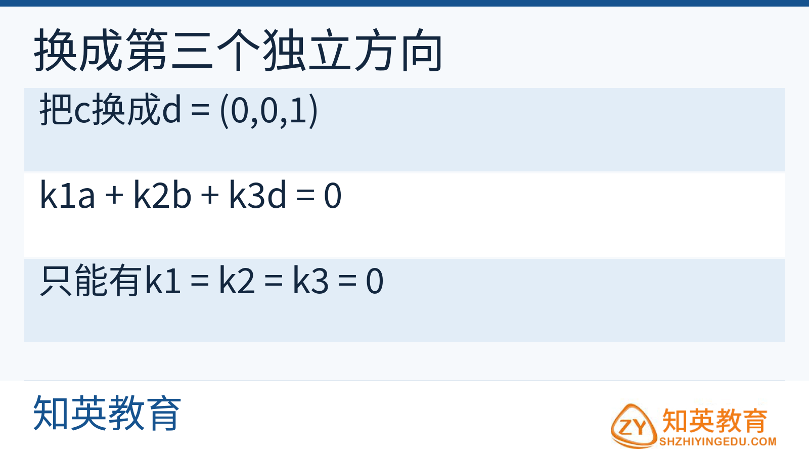 用第三个单位向量替换后整组线性无关的对照