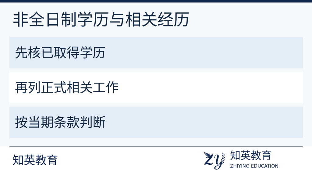 非全日制学历与相关工作经历分开核对的三项清单