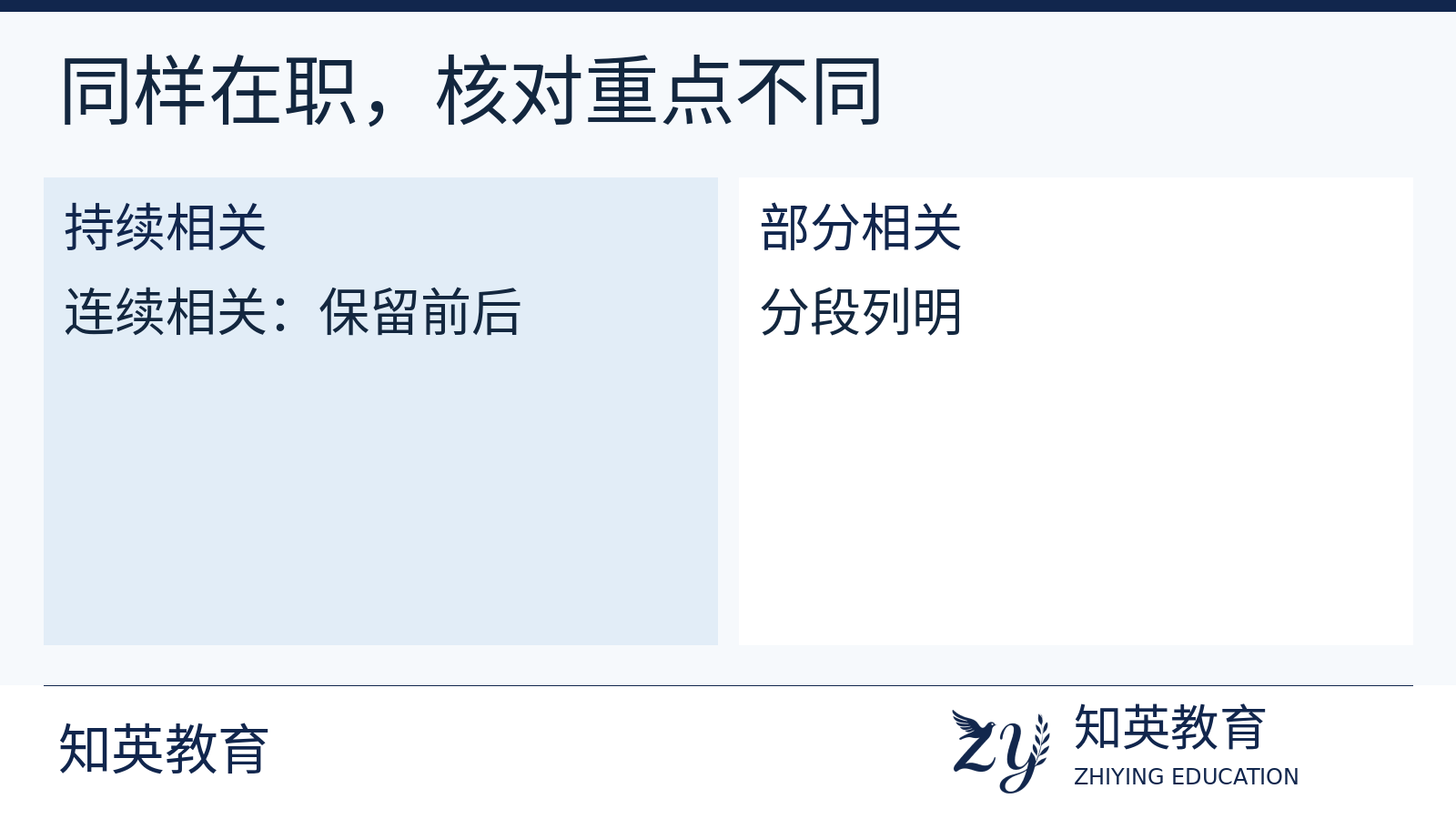 持续相关经历与部分相关经历采用不同核对方式的对照